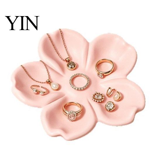 Delicate Desktop Accessory Tray 3D Printed Flower Shaped Jewelry for Rings Necklaces, Decorative Minimalist PLA Storage Plate Organizer, Compact