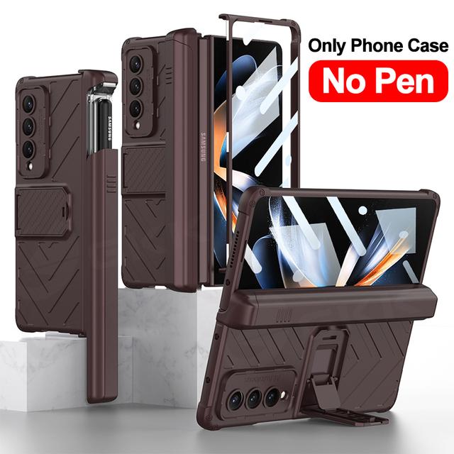 Για Samsung Galaxy Z Fold 4 3 Θήκη Armor Μαγνητικό σκληρό κάλυμμα - Περιλαμβάνεται Γυάλινη θήκη για στυλό για Galaxy Z Fold4 5g