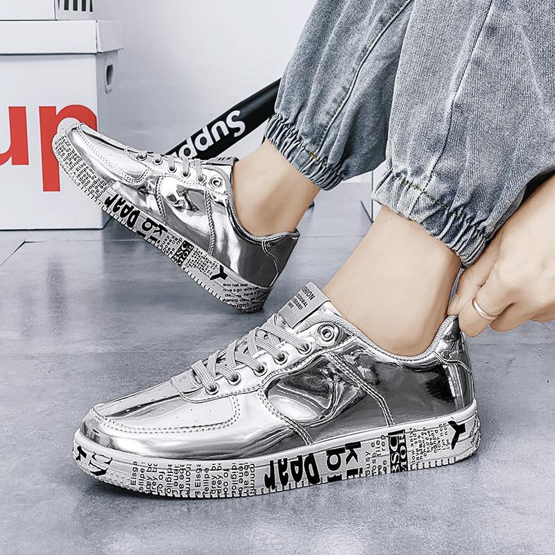 Brand Fashion Mirror Luxury Shoes for Men Women Glitter Leather Shoes Casual Men Golden Designer Shoes Men Sneakers Big Size 46