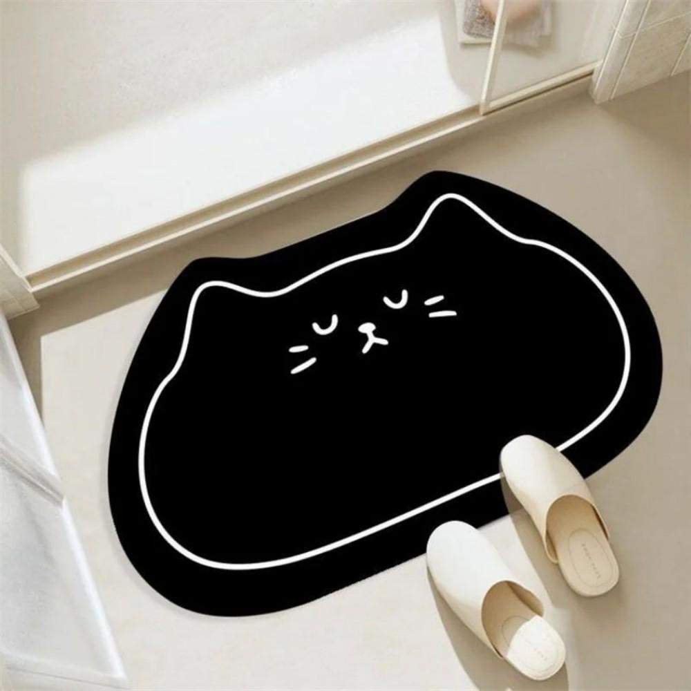 Cute Cartoon Bathroom Mat Easy to Clean Quick-Drying Cat Themed Home Bathroom Mat Absorbent Non-Slip Diatomaceous Earth