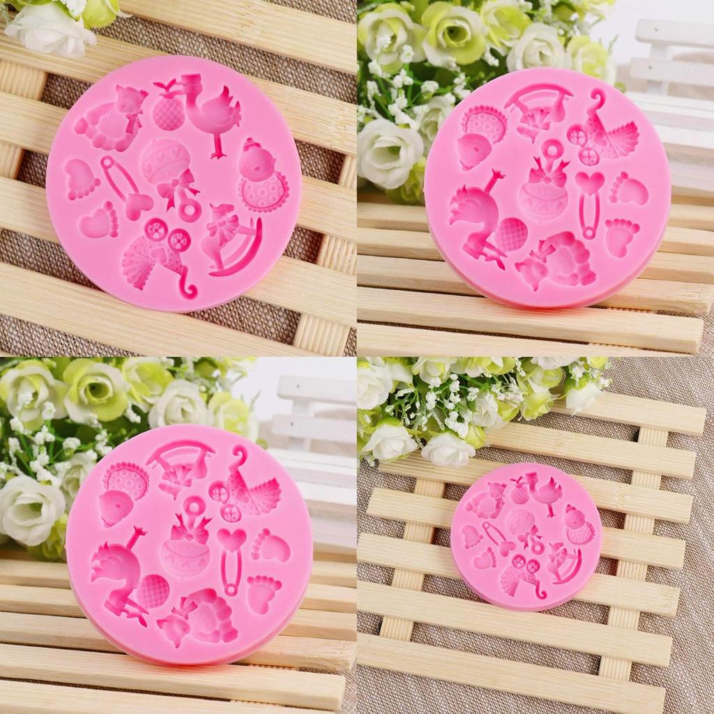 Rainmae 6Pcs Cute Baby Silicone Fondant Cake Mold Baby Birthday Party Kitchen Baking Mold Cake Decorating Moulds Modeling Tools Baby Shower Gender
