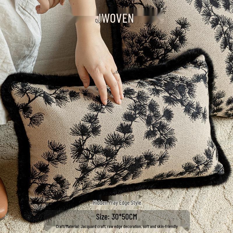 Oriental Pine Crane & Bamboo Embroidered Cushion Set – Chinese Style Sofa Décor