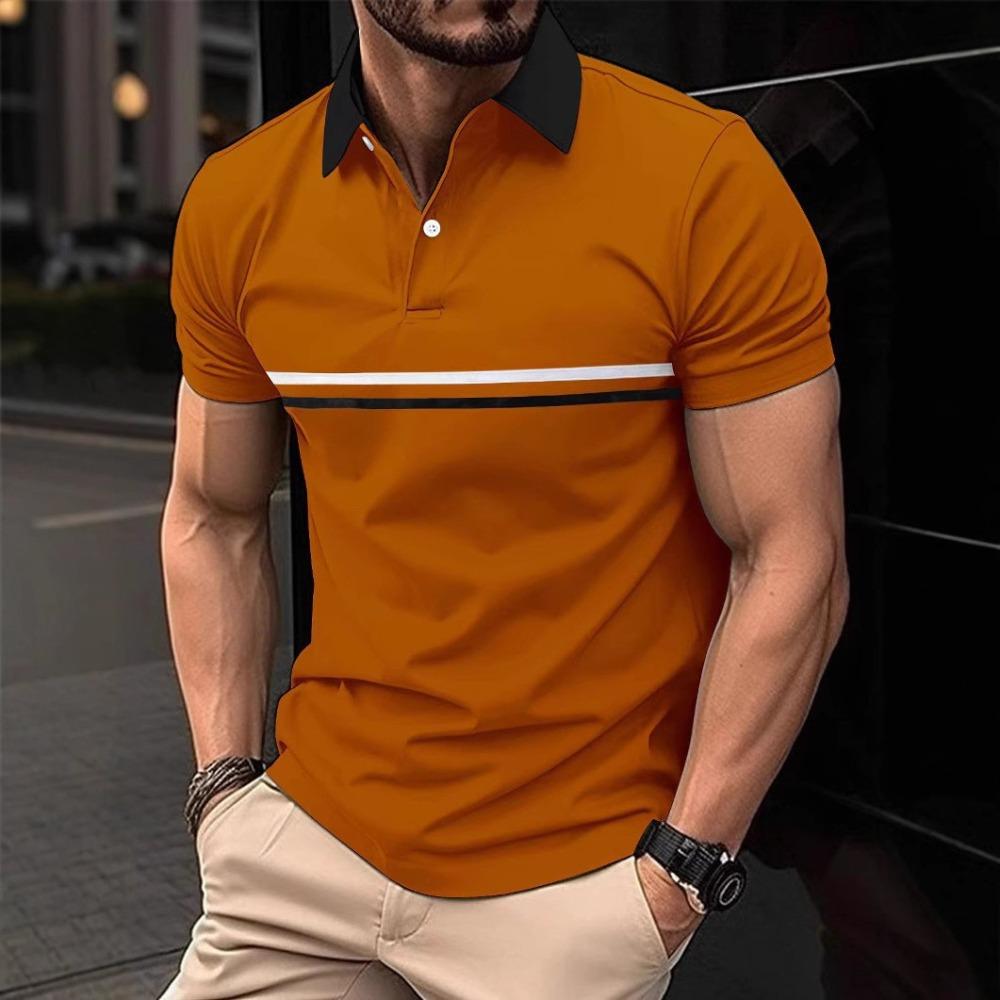 Summer men's short-sleeved POLO shirt Fashion casual comfortable breathable striped design sports men's short-sleeved Polo shirt
