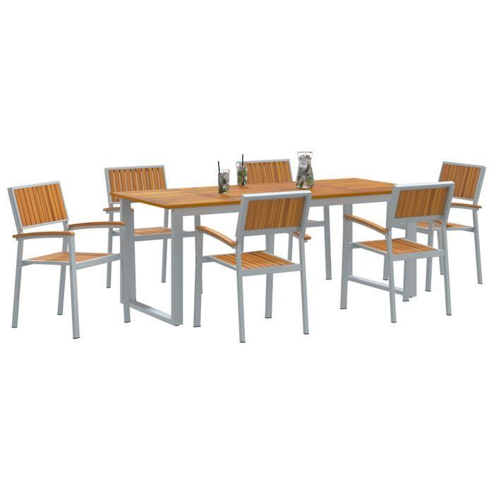 VidaXL Ensemble de salle à manger de jardin 7 pièces Gris Acier et Bois Acacia Massif 3284357