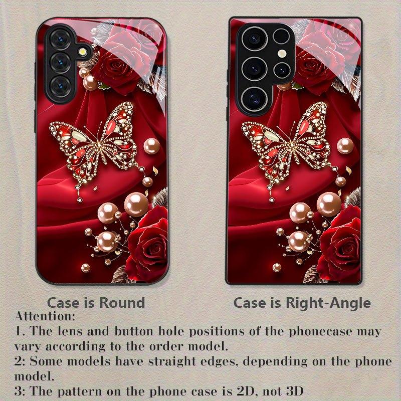 Red Satin Butterfly Rose Glass phone case mobile phones fashion phone cases for Samsung Galaxy S26 S25 S24 S23 S22 FE Ultra Plus