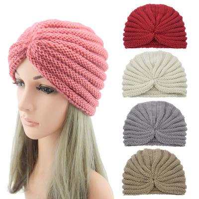 Women's Autumn and Winter Cross Knitted Hat Knot Turban Headscarf Foldable Hat Hat Headgear Headscarf Headscarf