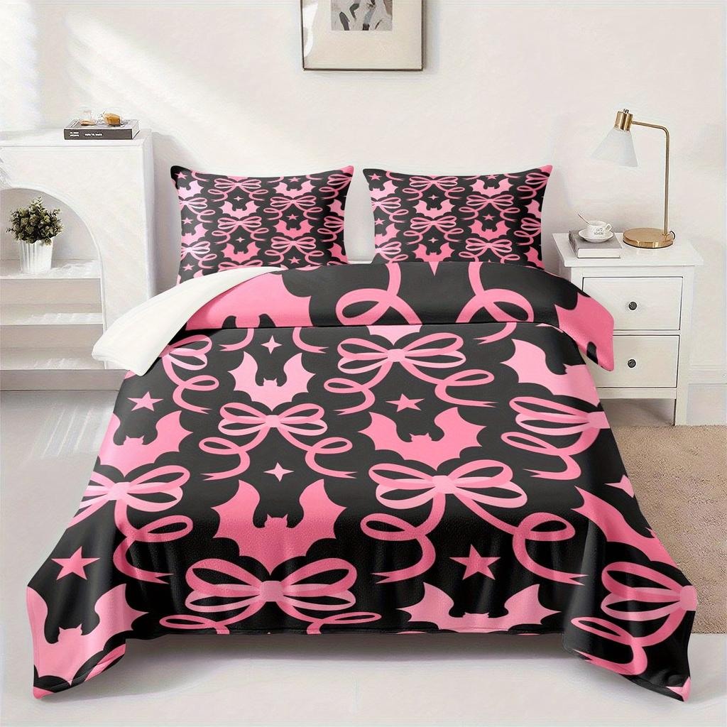1pc 280gsm Pink Bat and Bow Patterned Flannel Blanket Gothic Bedroom Decoration and Accessories Aesthetic Room Decor Festival