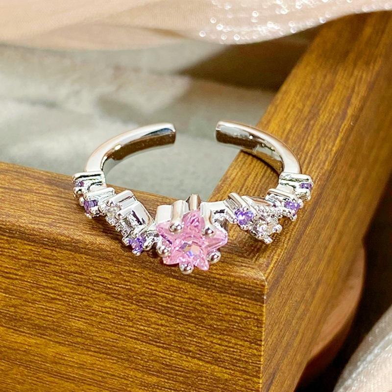 Überraschungsbox Süßer Rosa Zirkon Mädchen Herz Öffnungsring Schmetterling Stern Nische Stapelbares Tragen High-End Ring