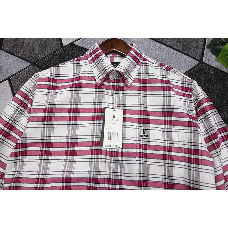 

Export European and American Single Men Long Sleeves Shirt Oxford Textile Pure Cotton Plaid Loose American Casual All-Matching Striped Shirt Red pattern picture color Euro Code M(108cm)
