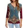 Women's T Shirt Print Button 3/4 Sleeve Daily Weekend Fashion Basic V- Neck Regular Top