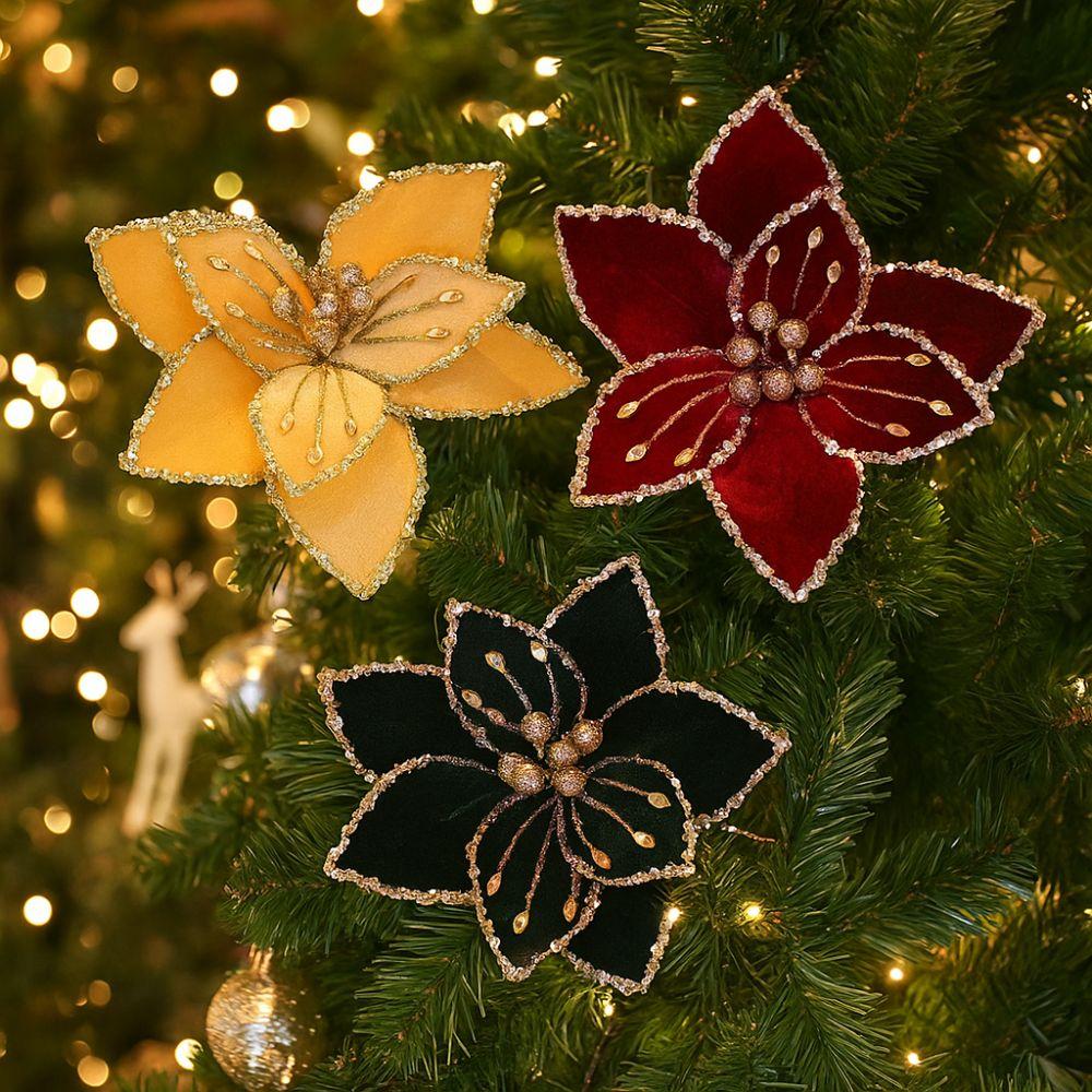 Simulation Artificial Flower 26cm Poinsettia Flower Xmas Tree Pendants  Christmas Celebration