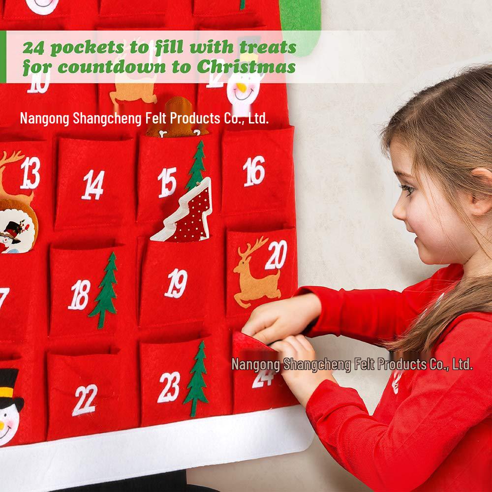 Felt Santa Calendar with Pockets - Children's Christmas Tree Decoration Gift