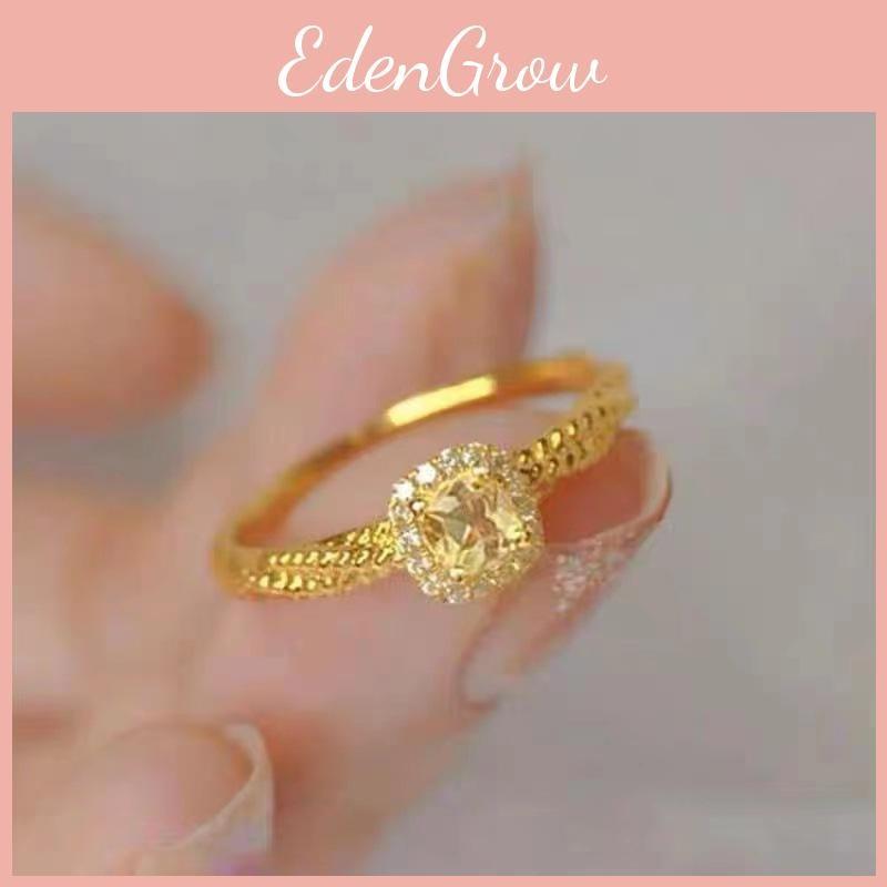 Minimalist And Stylish Open Design Square Sugar Yellow Crystal Ring For Women Gold Jewelry
