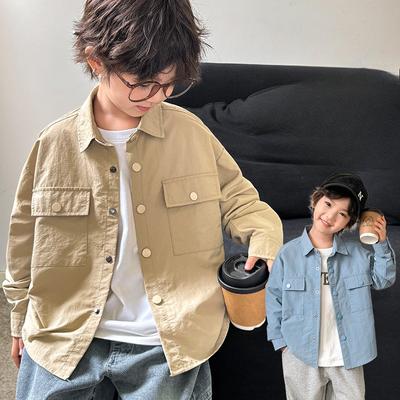 Spring and Autumn Boys New Loose Casual Solid Color Outer Shirt