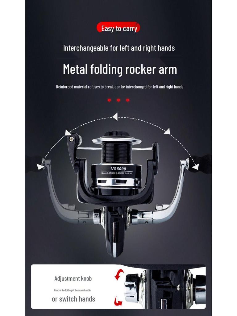 Metallfuß-Spinnrolle mit EV-Wippe für Meeres- und Felsangeln, Weitwurf-Köder, Mikro-Angelrolle.