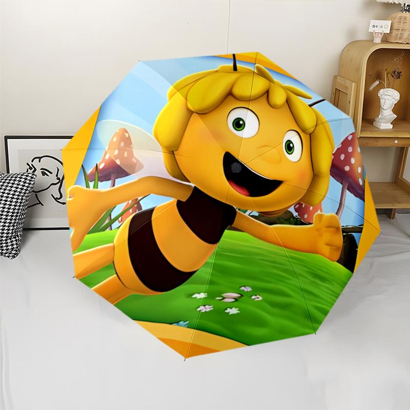Maya the Bee Print Automatic Umbrella, 8 Rib Iron Frame, Plastic Handle, Suitable for Outdoor Travel &Daily , Ideal Gift
