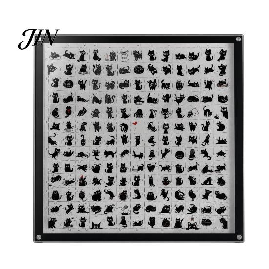 Premium Transparent Jigsaw Acrylic Cat Puzzle, DIY Art with Black Poses, Decorative Home Decor Puzzle Assembled Frame for Desk Shelf, Challenging 1pc