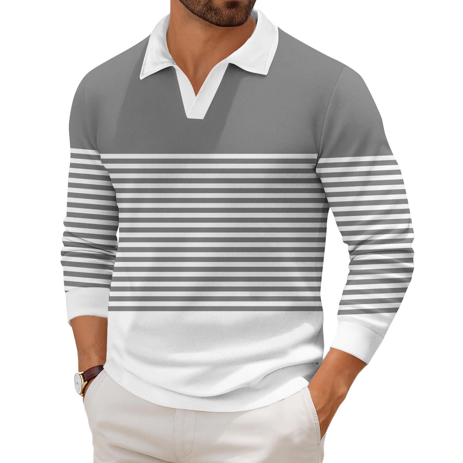 

Мужская повседневная модная трикотажная рубашка с длинным рукавом и принтом на лацкане L