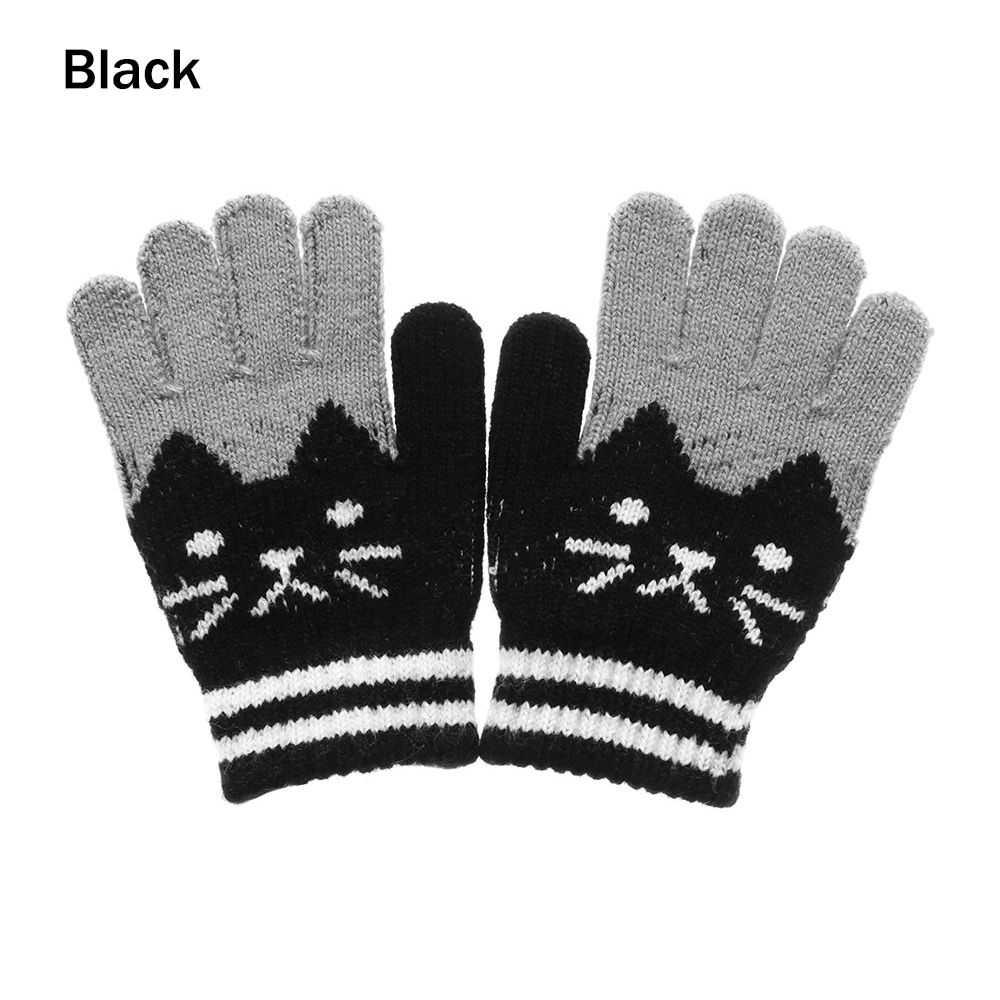 

Girls Boys Thick Knit Cute Baby Gloves Kids Baby Gloves Magic Mittens Imitation Cashmere Black