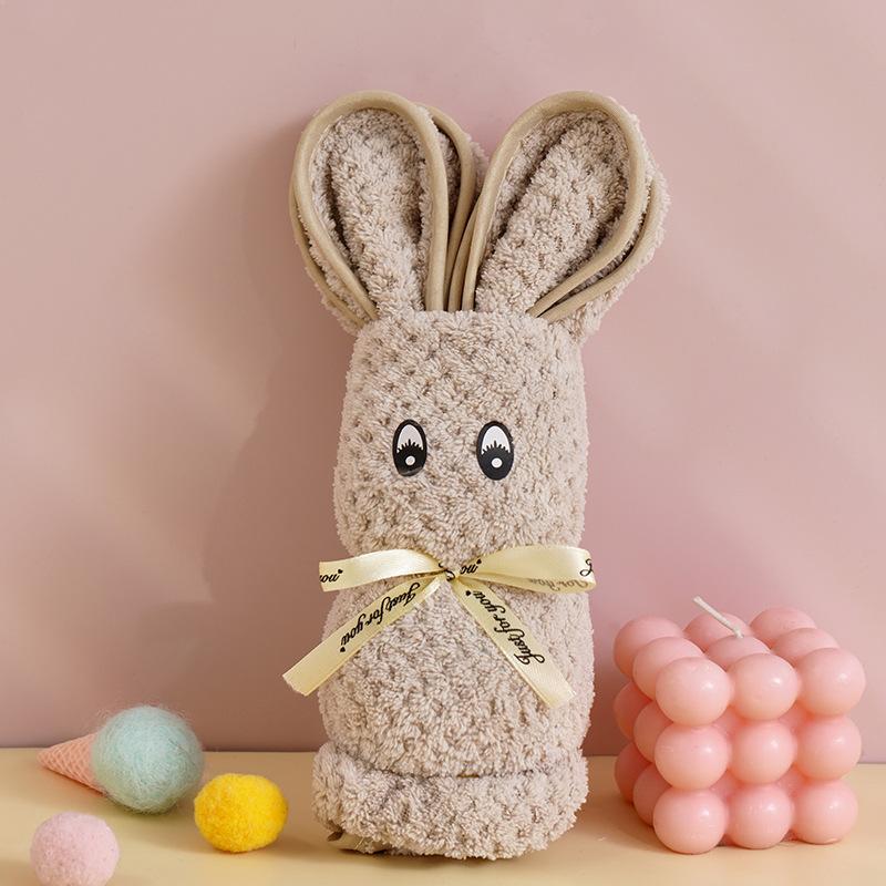 Soft Coral Fleece Bunny Towel 75x35cm Plush Animal Shape Hand Towel for Bathroom Kitchen Travel Use