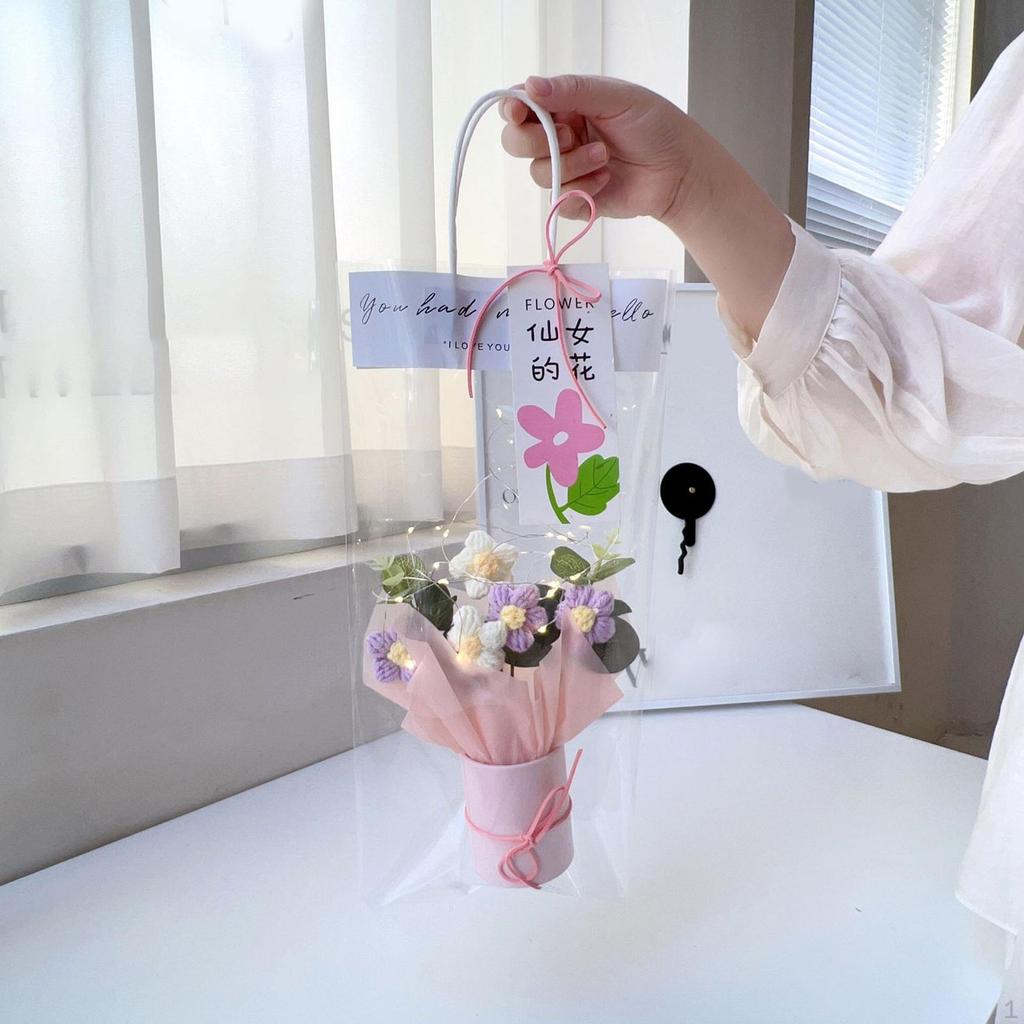 Artificial Flowers Crochet Flower Bouquet with Lights Decor Knitting for Girlfriend Shelf