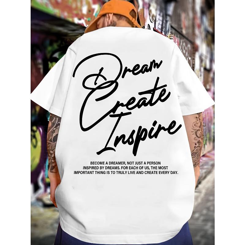 

European sizes Men S Motivational T-Shirt with The Slogan DREAM CREATE INSPIRE Print on It 4XL білий