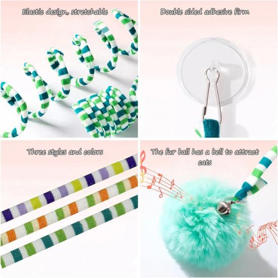 La La Pet®Retractable Cat Teaser Toy Cat Toys for Indoor Self Play 3 Pack Interactive Cat Feather Toy Hanging Spring Cat Toys Cat Teaser Suction Cup