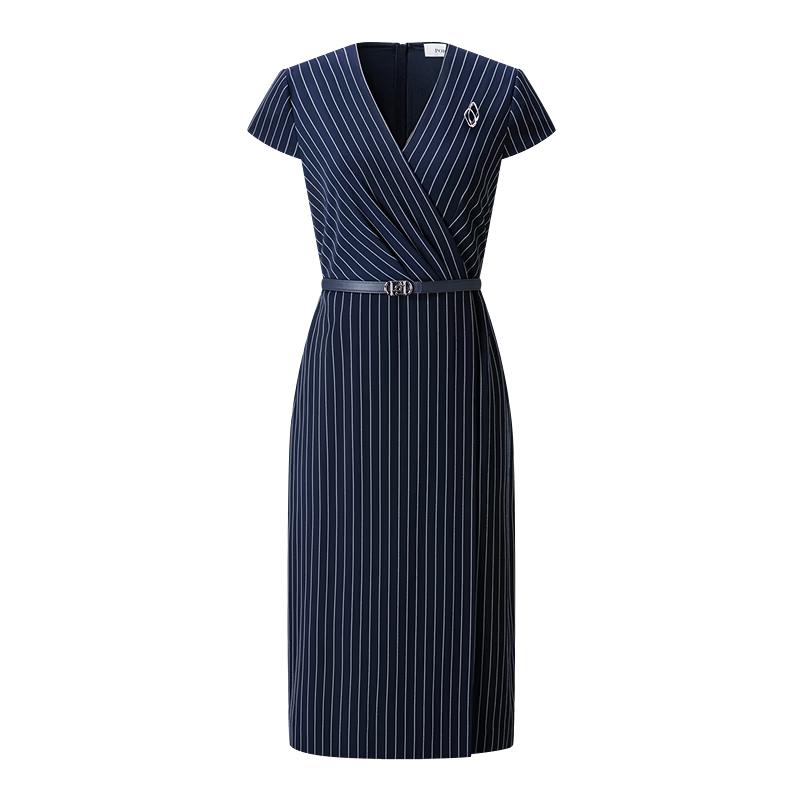 

PORTS 2026 Spring Striped V-Neck Belted Midi Dress 6