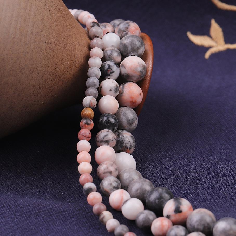 Natural Stone Pink Zebra Round Loose Beads 15" Strand 4 6 8 10 12MM Pick Size For Jewelry Making