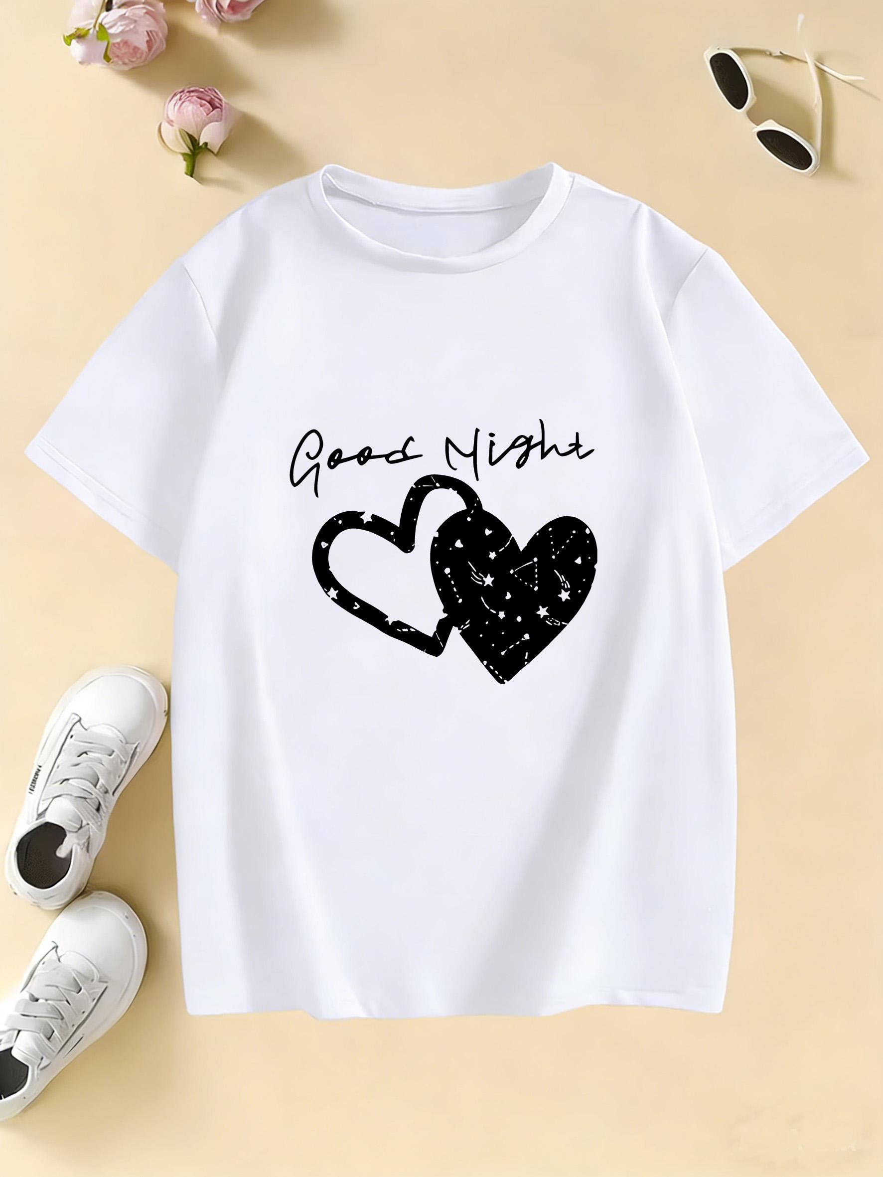 Good Night with Love Heart T Shirt Short Sleeve Kids Childrens Tshirt Boys Girls Summer Spring Casual Children Holiday Clothes 100