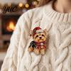 Holiday Party Accessory 1/2Pcs Christmas Yorkshire Terrier Dog Brooch, Santa Hat Puppy Lapel Pin with Rhinestones Rhinestones, Animal Badge for Coats
