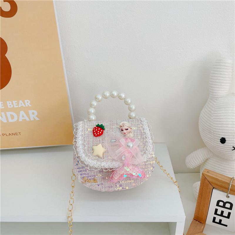 Entzückende Prinzessin Perlen Handtasche Für Mädchen Mini Pu Leder Umhängetasche