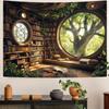 Window Tapestry Forest Window Tapestry Library Tapestries Tree Bookshelf Wall Blanket For For Bedroom Living Room Dorm Decor