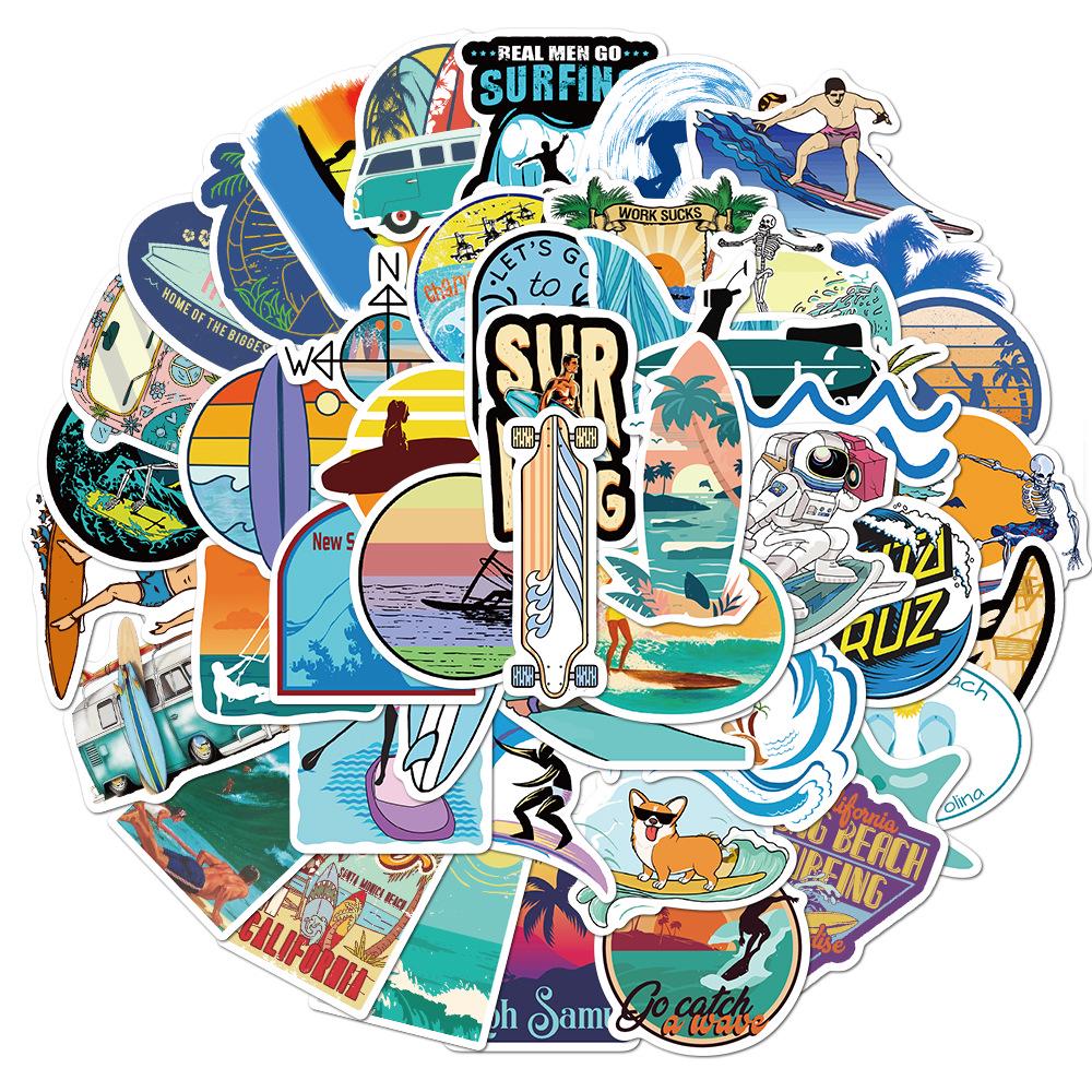 50 Summer Beach Surfing Graffiti Stickers Luggage Trolley Box Scooter Laptop Waterproof Stickers