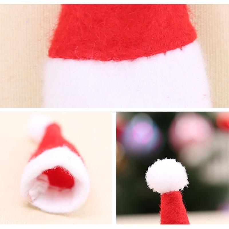 Christmas Lollipop Hat Mini Santa Elf Cap Candy Wine Bottle Cover for Xmas DIY Craft Dinner Table Decoration 10pcs