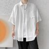 Men's Short-Sleeve White Ice Silk Shirt - Drapey, Niche Design Workwear Jacket with Five-Point Sleeves