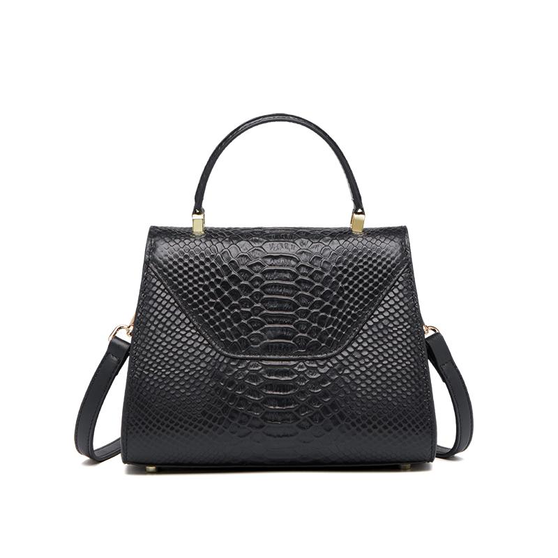 Limited Serpentine Pattern Real Leather Shoulder Bag for Women Business Bag Black Bags
