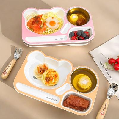 Multi Grids Reusable Plastic Cartoon Children Dinner Plate With Soup Bowl Large Capacity Salad Plate Kids Food Plate Dishes