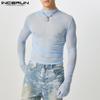 INCERUN Men Long Gloves Sleeve See Through Tops Club Party Mesh Skinny T-Shirts