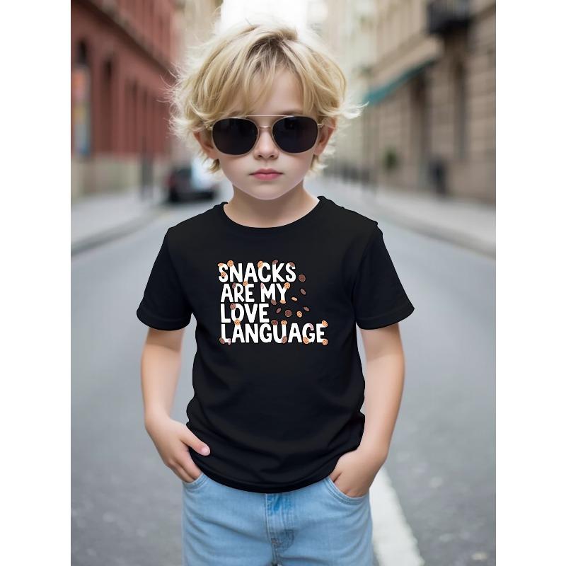 

European Size Funny Letter Print Short Sleeved T Shirt Breathable Round Neck Summer Top for Boys Casual Wear for Children 98cm чёрный