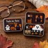 Halloween Cabin Illustration Mini Tin Box Gift, Plush Ghost with Haunted House Gift Scene, Collectible Micro Theater for Kids, Party Favor Dolls