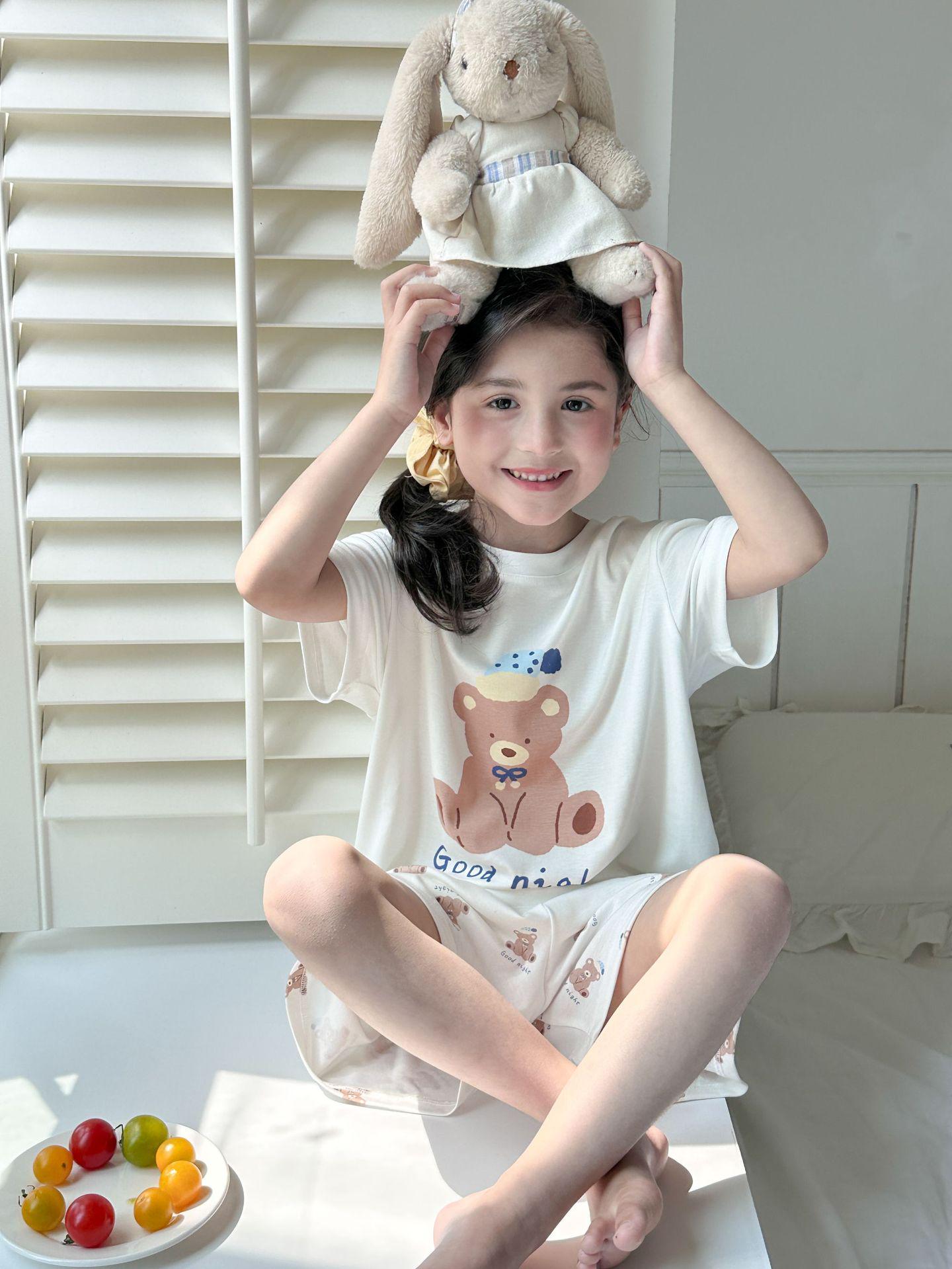 Baby Girl Cute Cartoon Bear Pajama Set - Breathable, Loose Loungewear 140 cm