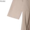 ZANZEA Women Casual Splice Doll Collar Loose Long Sleeve Elegant Dress