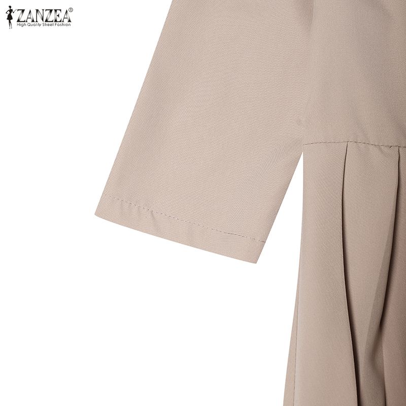 ZANZEA Women Casual Splice Doll Collar Loose Long Sleeve Elegant Dress