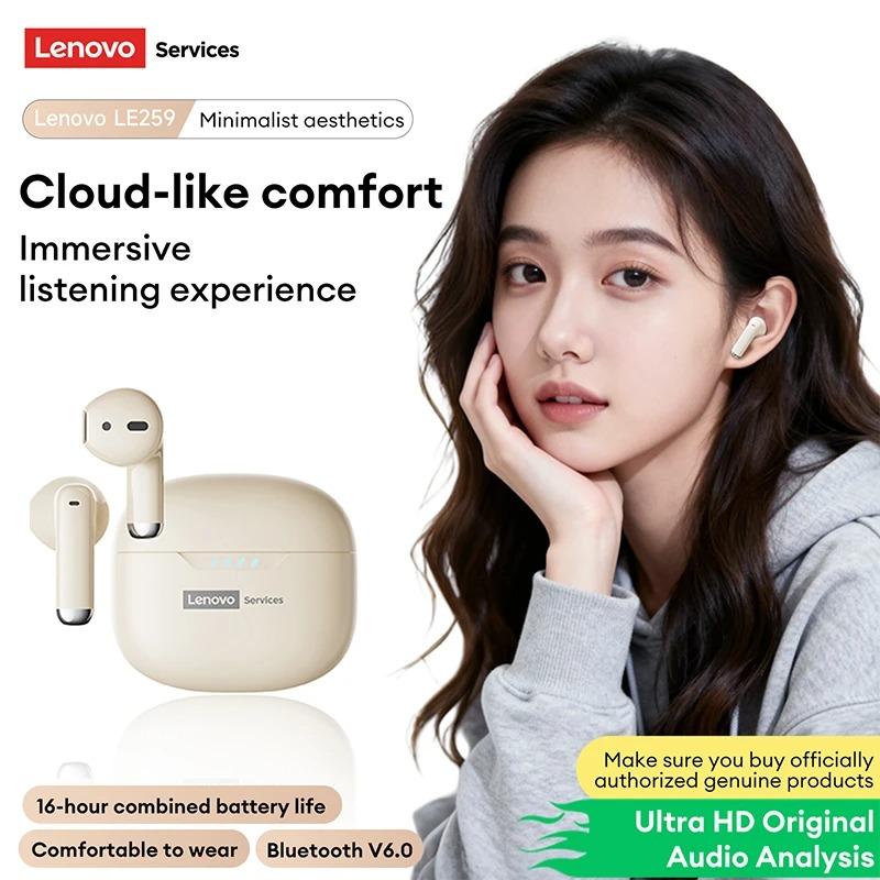 Originální bezdrátová sluchátka Lenovo LE259 Bluetooth 6.0 HIFI Herní sluchátka s potlačením hluku Sluchátka na cvičení Přehrávání hudby Stereo Sportovní sluchátka