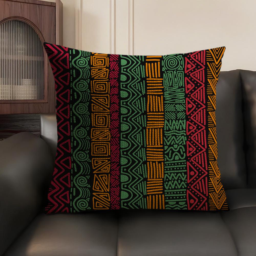 African Tribal Pattern Cushion Cover Summer Breathable Linen Organic Fabric Double-Sided Printing Sofa Pillow Case Home Decor