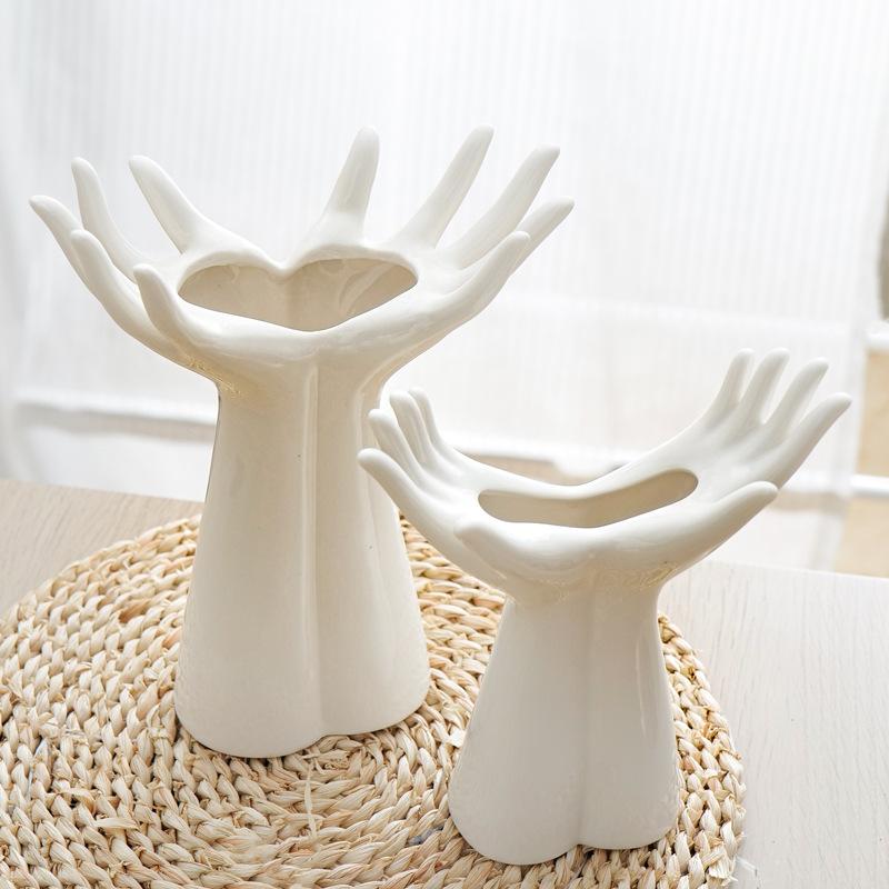 Vaso Mano in Ceramica Bianca, Vaso Braccio per Fiori Carino Unico Boho Minimalismo Estetica del Corpo Decorativo Stile Moderno Nordico per Arredamento Casa Soggiorno Ufficio