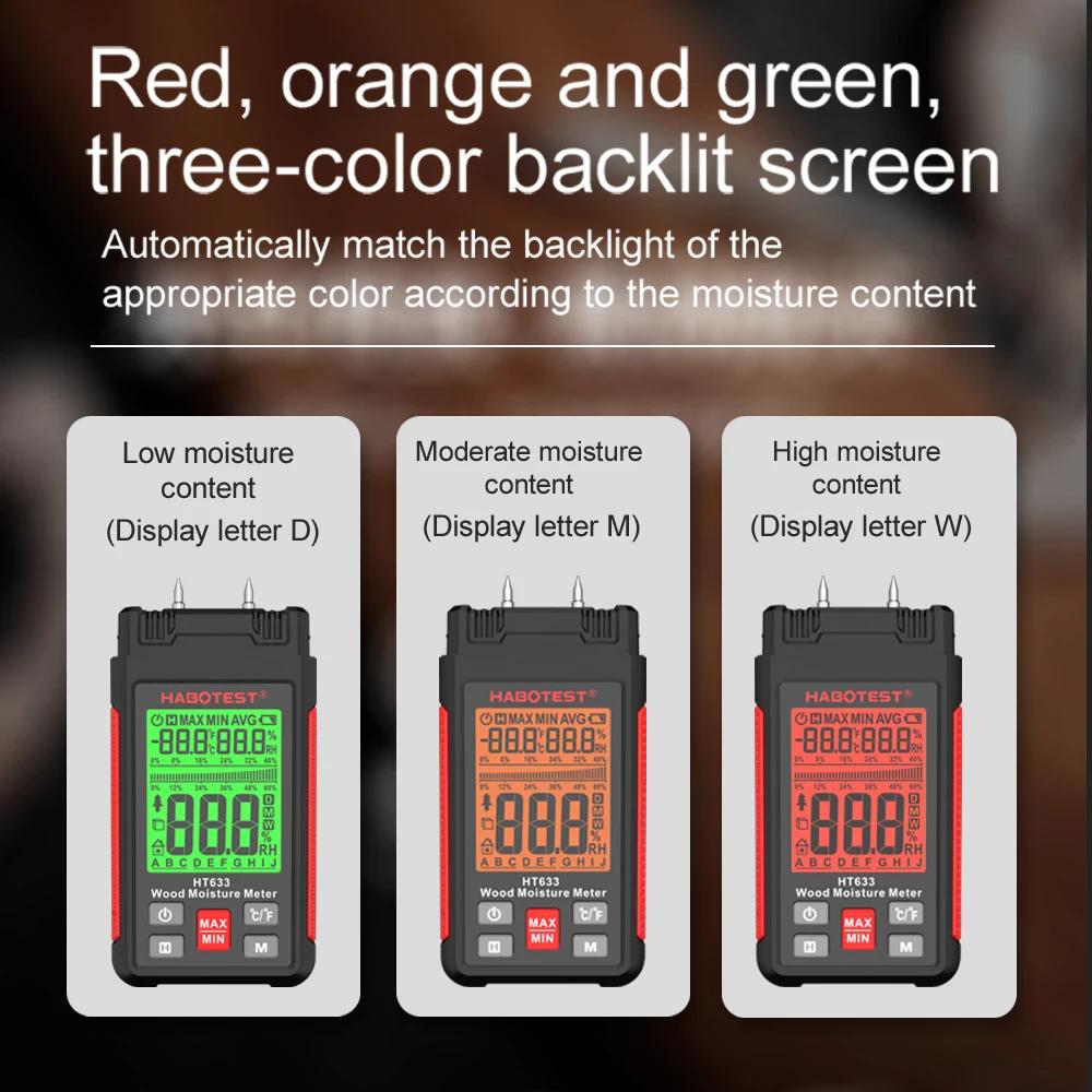 Two Pins Wood Moisture Meter Digital Humidity Meter with 3 Colours Backlit,Timber Damp Detector for Check Firewood/Drywall