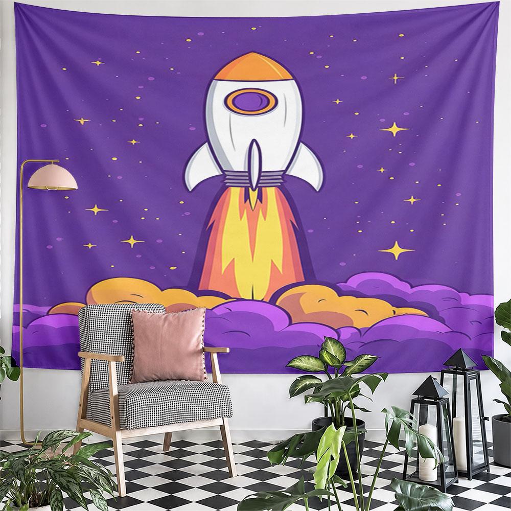 Rocket Launch Amidst Purple Sky Pattern Wall Hanging Tapestry Decorative Tapestry Home Decor for Bedroom and Living Room