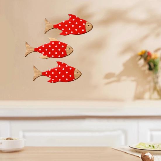 3 Pcs Wood Fish Nautical Wall Decor, Rustic Hanging Tropical Fish Sculpture, Vintage Beach Coastal Theme Fish Wall Art for Lake House, Bathroom,